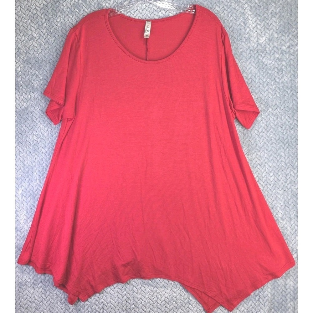 SIMLU Unique Clothing Red Tunic Blouse Shirt Womens Size 3X Stretchy Made In USA